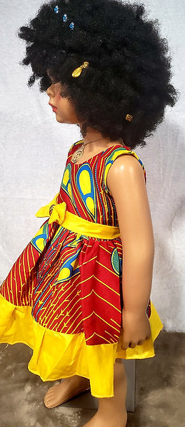 Nia Ankara African Print Baby Girl Dress with Yellow Bow – Handmade