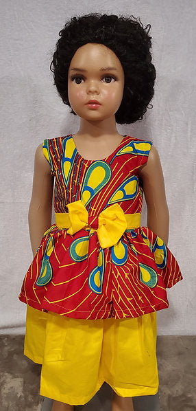 Nia Ankara African Print Baby Girl Dress with Yellow Bow – Handmade