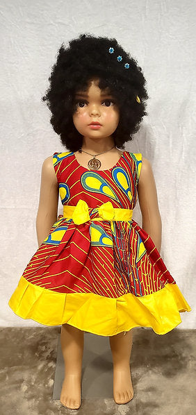Nia Ankara African Print Baby Girl Dress with Yellow Bow – Handmade