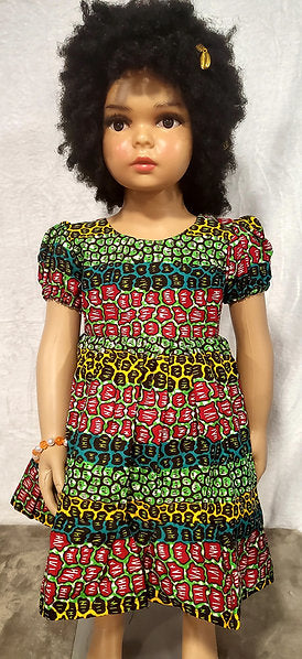 Nhyi-na Ballon sleeve African Print Girl Dress