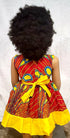 Nia Ankara African Print Baby Girl Dress with Yellow Bow – Handmade