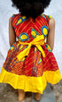 Nia Ankara African Print Baby Girl Dress with Yellow Bow – Handmade