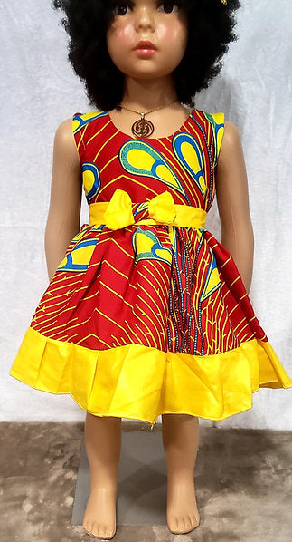 Nia Ankara African Print Baby Girl Dress with Yellow Bow – Handmade