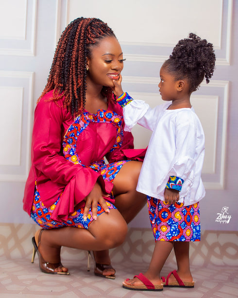 Agyeiwaa  kids African Print Ankara Shorts and Blouse Set