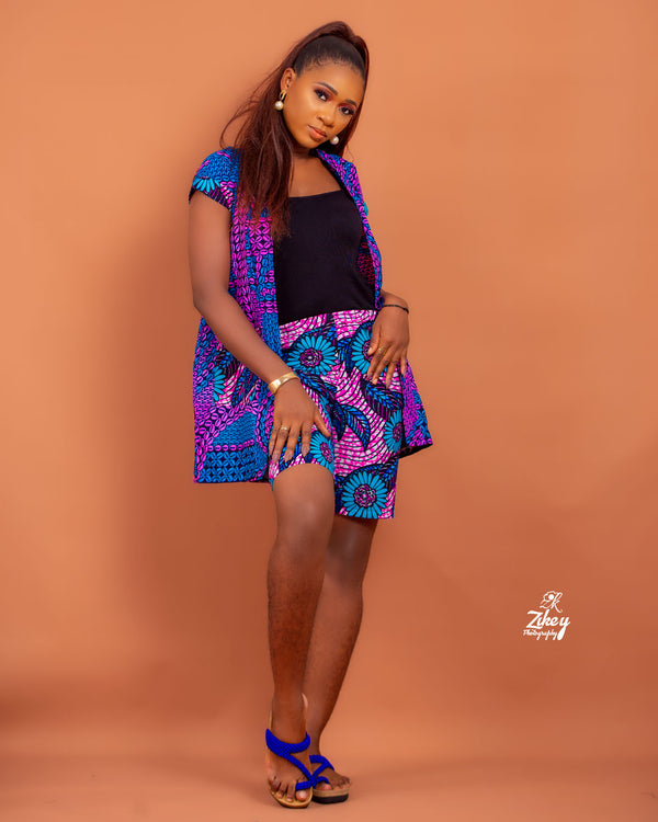 AMAHLE African Print Kimono Top & High-Waisted Shorts Set