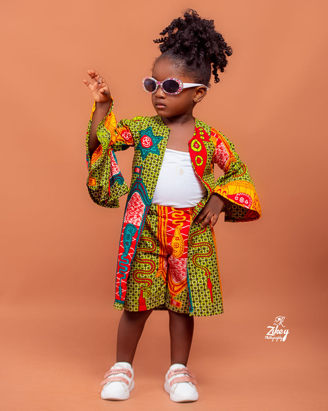 AHOMKA Ankara Kimono Bell Top and shorts Set